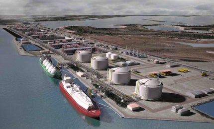 The proposed Rio Grande LNG facility looking west along the Brownsville ship channel