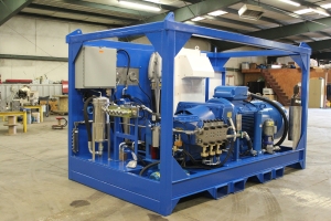 RMI designed the steel frame of the test rig around its Trimax S250 high-pressure pump.
